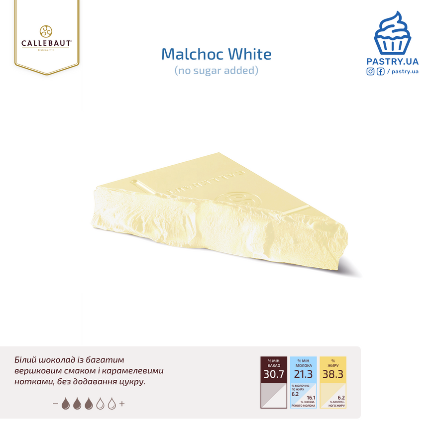 Шоколад N° MALCHOC-W без цукру 30,7% білий (Callebaut), 5кг
