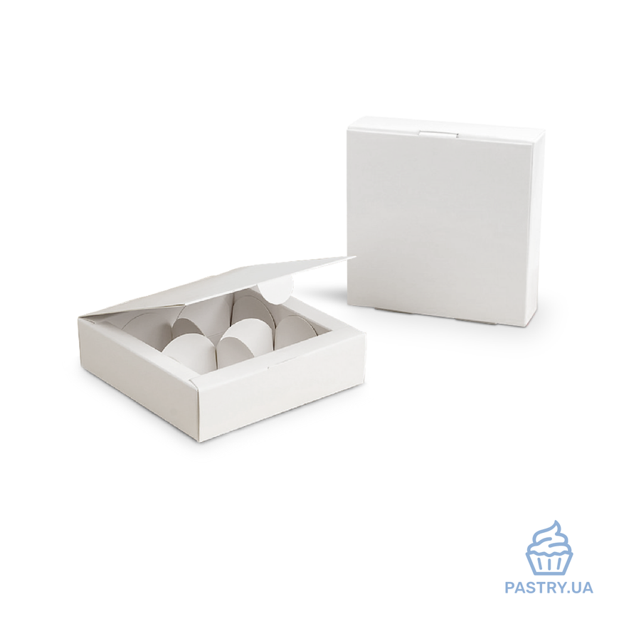 Коробка на 4 Цукерки 112×112×30мм біла (Vals)