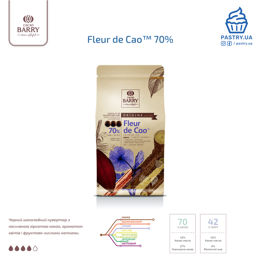 Шоколад Fleur de Cao™ 70% чорний (Cacao Barry), 100г