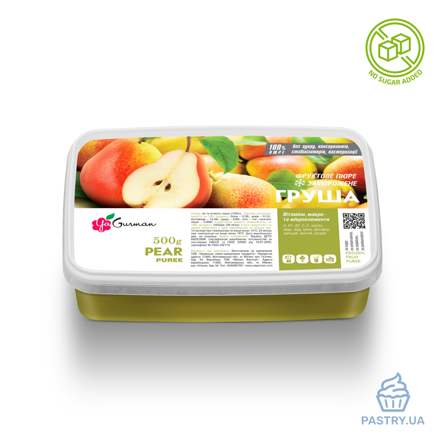 Pear no sugar added frozen puree (YaGurman), 500g