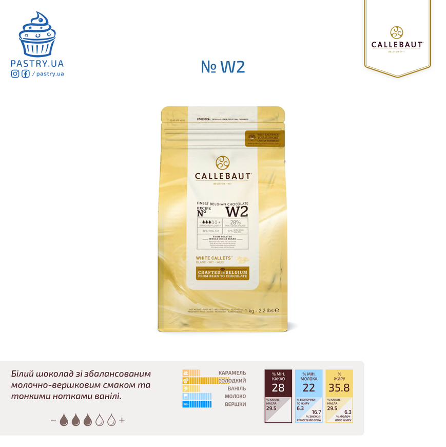 Шоколад N° W2 білий 28% (Callebaut), 2,5кг